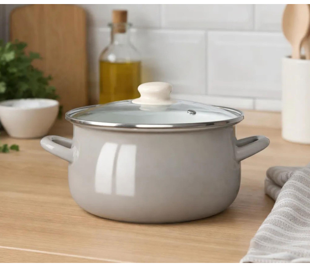 Altom Garnek emaliowany 16 cm z pokrywą szklaną 1,3l taupe - 1580543 - zdjęcie 6
